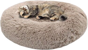 М'яке ліжко для домашніх тварин, ліжко-пончик з розкішним хутром, круглий або овальний килимок для собак та котів, дуже м'яке ліжко для котів та маленьких собак, колір кава, 70x70 см