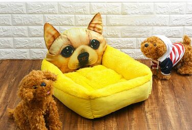 Тепле ліжко для домашніх тварин Ulalaza з мультяшним дизайном для котів та собак, потовщена бавовняна модель (жовтий Bomei)