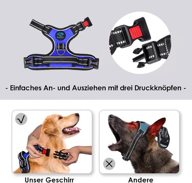 Шлейка для собак PHOEPET, регульована, для прогулянок, з карабіном, світловідбиваючими смугами, ручкою, для малих та великих собак (S, Королівський синій)