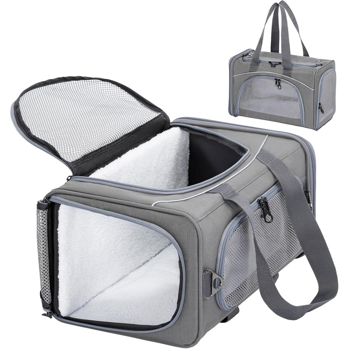 Транспортна сумка Petsfit для котів та собак | Авіапереліт, авто та поїзд | Сірий колір, Small