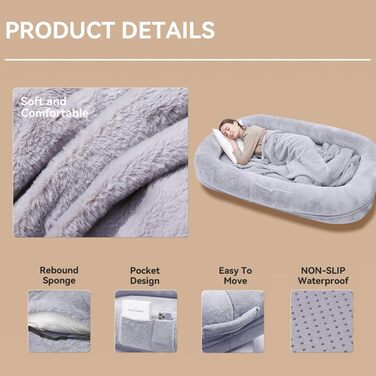 Ліжко для собак великих порід, 160 x 93 x 27,9 см, з м'яким бортиком, знімним чохлом, вологостійким вкладишем та додатковою ковдрою. Миється, розкішне, пухнасте ліжко для комфортного сну.