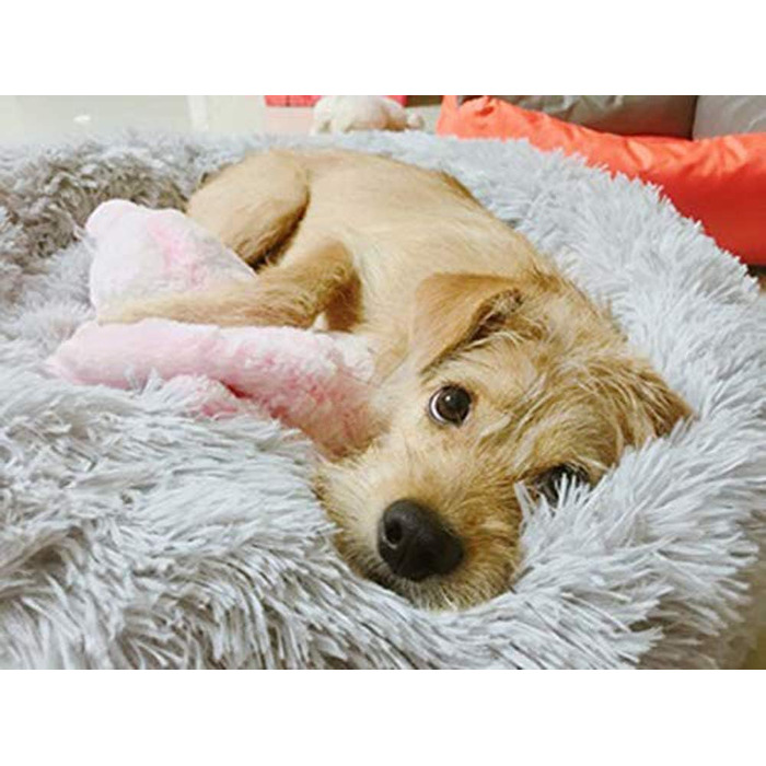 М'яке ліжко-софа для собак Deluxe, кругла, з плюшу, 60 см, світло-сірий колір. Підходить для великих і екстра-великих собак та котів. З водонепроникною основою. Легко миється.