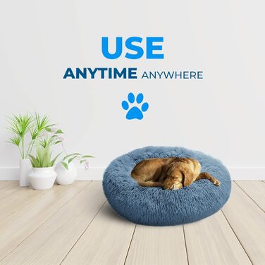 Whiskers & Friends кругле пухнасте ліжко для собак, м'яке заспокійливе лежанка-донат, для малих і середніх собак до 20,4 кг, пране