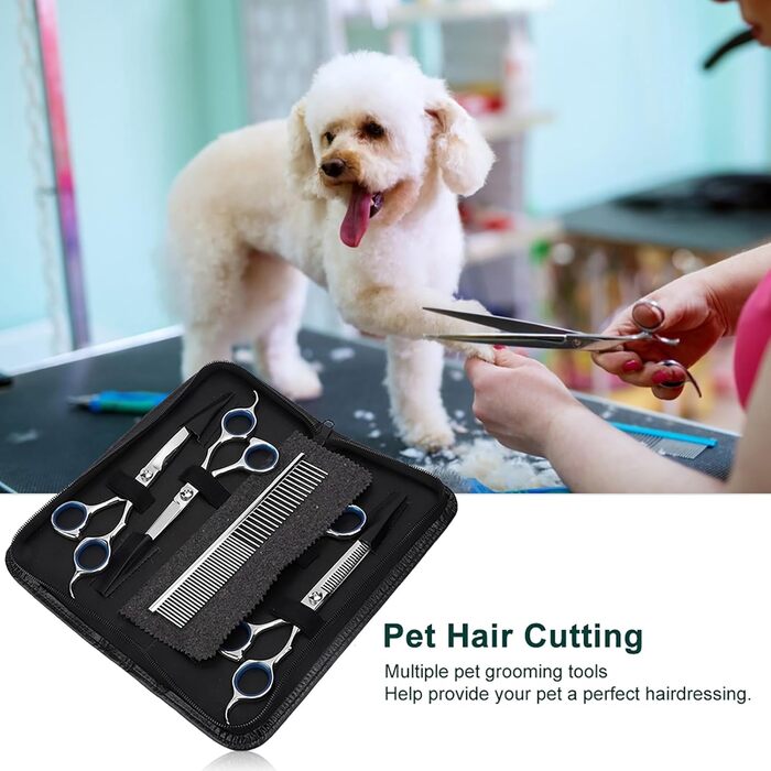 Набір для стрижки собак та котів: ножиці, вилок, професійний інструмент для грумінгу, нержавіюча сталь, чорний колір