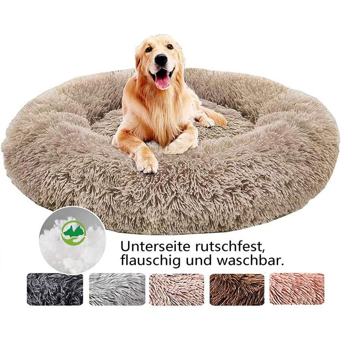 М'яке ліжко для собак та котів Haoye, кругла подушка для домашніх тварин, ліжко-бублик, миється, м'яке ліжко для собак та котів (діаметр 50-120 см / 7 розмірів), діаметр 70 см (Хакі, 120 см)