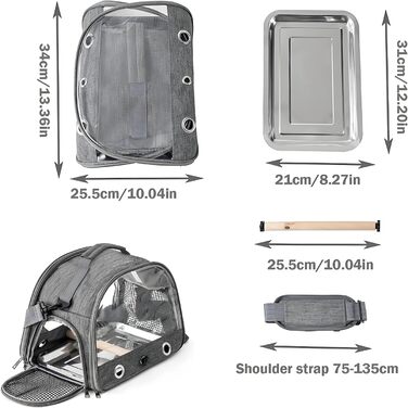 Транспортна сумка для папуг, переносна сумка для птахів з підставкою та підносом з нержавіючої сталі, легкий рюкзак для папуги, складана переносна коробка для птахів, переносна сумка для маленьких птахів, для папуг (сіра)