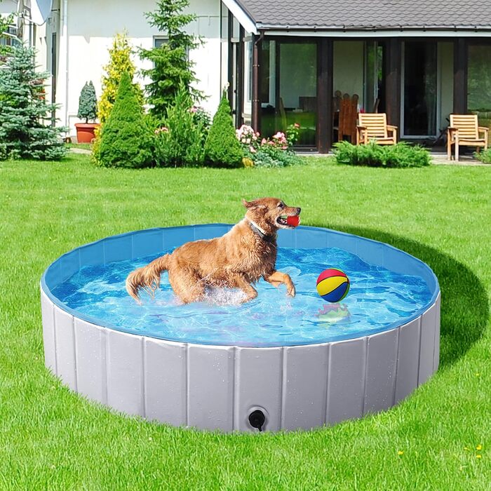 Басейн для собак Yaheetech 140x30 см, протиковзкий ПВХ, зливний клапан, сірий, XL