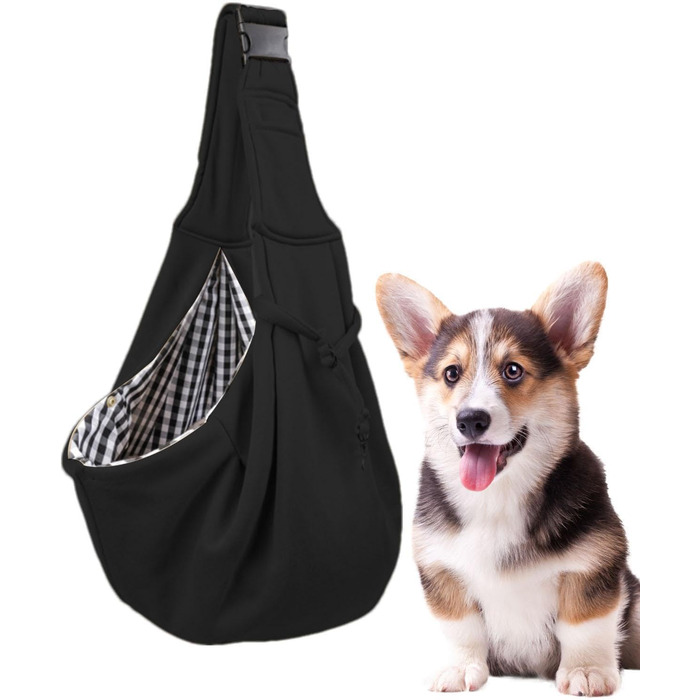 Чорна сумка-переноска для собак маленьких порід, зручна для подорожей, з регульованим ремінцем