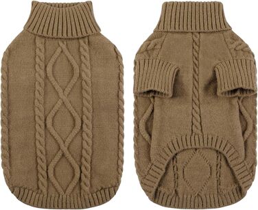Теплий в'язаний пуловер для собак середніх порід Queenmore (для такс, французького бульдога, чихуахуа, коргі), коричневий, розмір M
