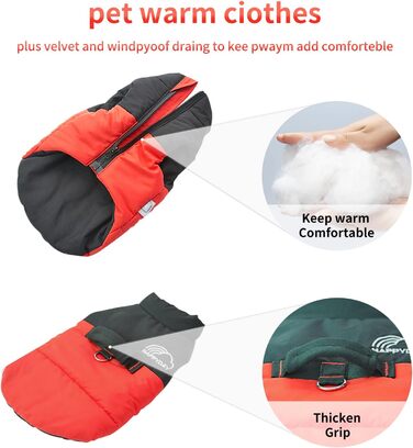 PETCUTE Зимовий теплий водонепроникний одяг для собак, куртка для малих, середніх та великих собак, з отвором для повідка, ідеально підходить для зими, осені та весни, M, червоний