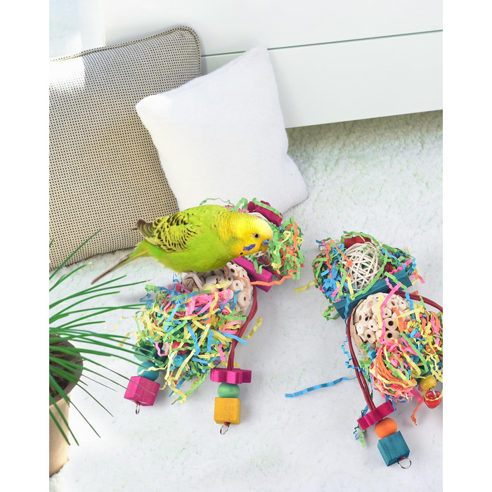 Іграшки для папуг Bissap Conure, 2 шт, підвісні, для пошуку корму, з дзвіночком і сола-м'ячами, для хвилястих папуг, нерозлучників, корел, іграшки для клітки