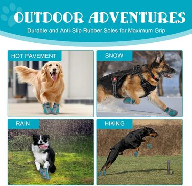 Взуття для собак, захист подушечок лап, Outdoor, 4 шт., з світловідбиваючим кріпленням, дихаючі собачі чоботи, регульований захист лап для маленьких та середніх собак (1, блакитний)