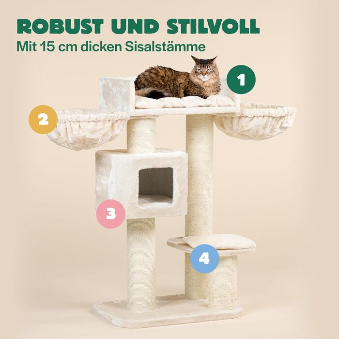 Дряпка для великих котів RHRQuality Devon Rex Plus, бежева, з товстими 15 см сизалевими стовпами
