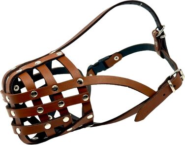 Шкіряний нашийник-маска для собак L&J Pets (для спанієлів, пуделів, хаскі та інших собак з подібним розміром морди, Колір: Коричневий, Розмір: 5)