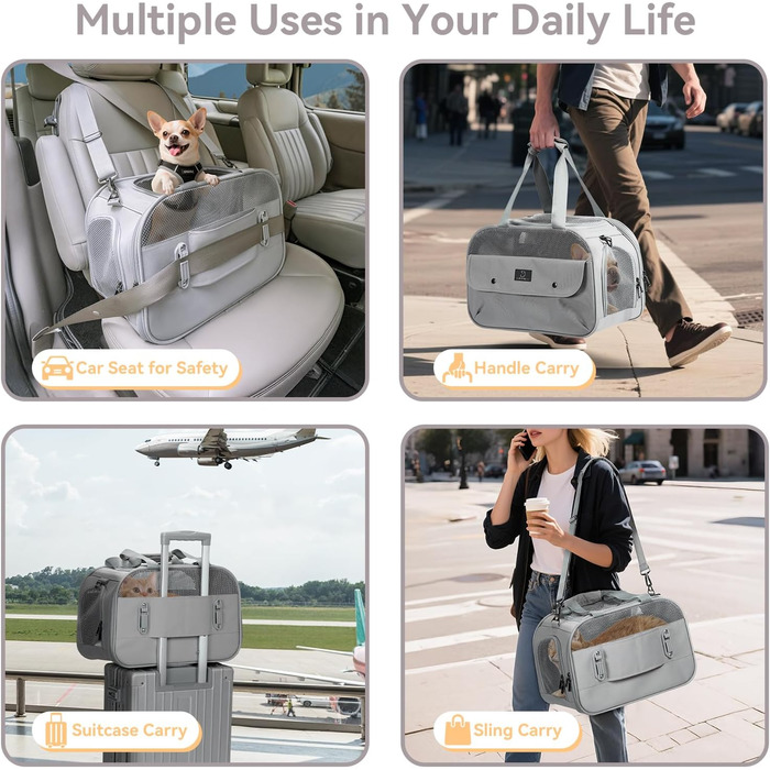 Транспортний бокс для котів та собак, сірий. Підходить для авіаперельотів та авто. Легкий, з безпечними пряжками та сіткою. Також використовується як сумка для зберігання.