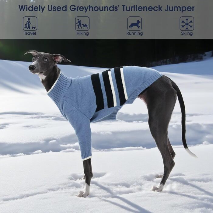 Пуловер IECOii для собак з навушниками, теплий зимовий костюм для грейхаундів, курчаків, віппетів, блакитний, розмір M