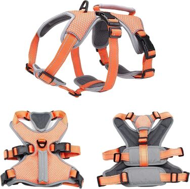 Шлейка для собак BELPRO, багатоцільова, антизламання, без тяги, світловідбиваюча, регульована жилетка з міцною ручкою, для великих/активних собак (Помаранчевий, L)