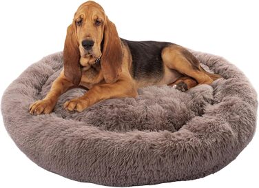 М'яке ліжко для собак та котів Paco Home: кругла подушка-донать, бежевий колір, розмір Ø100 см, 100x100x20 см, зручне та миється