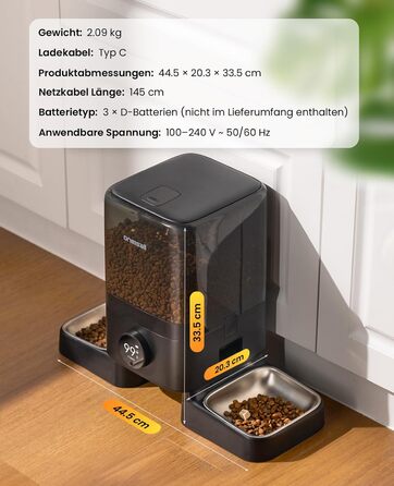 Автоматичний годівниця для котів Oneisall 5L з двома мисками, керування через додаток, Wi-Fi, PF10DAE