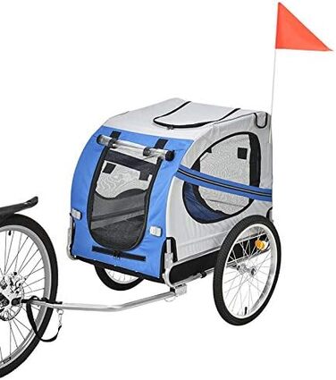 Складаний велопричіп для собак, велопричіп з ременем безпеки та прапорцем, для собак до 40 кг, блакитно-сірий