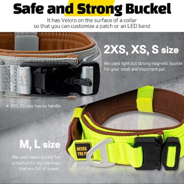 Нашийник Comfort Collar для великих собак, м'яка теляча шкіра, з підкладкою, світловідбиваючий, металева пряжка, зручна ручка, розмір S, неоново-жовтий