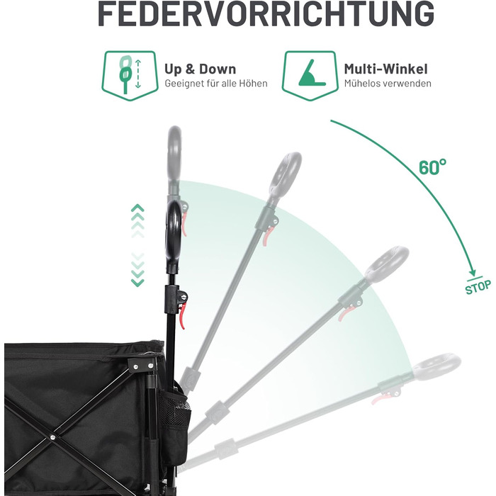 TIMBER RIDGE XXL: Садовий візок-трансформер з кишенями та тримачем для напоїв, для всіх типів місцевості, чорний