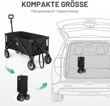 TIMBER RIDGE XXL: Садовий візок-трансформер з кишенями та тримачем для напоїв, для всіх типів місцевості, чорний