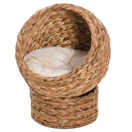 PawHut Ротанг Cat Cave Cat лежак з водяною гіацинтовою подушкою 50x42x60см світло-коричневого кольору для затишного відпочинку