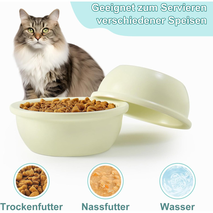 Набір мисок для котів GUUSII HOME (2 шт.) з кераміки, 360 мл, для корму та води, бежевий, 14 см, миски для котів, машиномийні