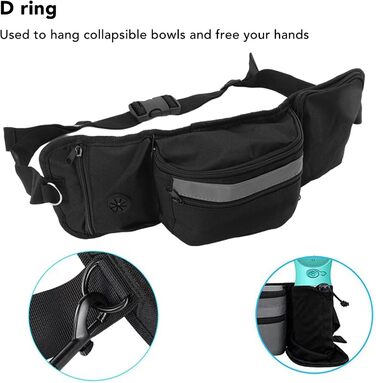 Сумка для корму для собак, поясна сумка, бананка для тренувань, чорна, поліестер, з кишенями для ласощів