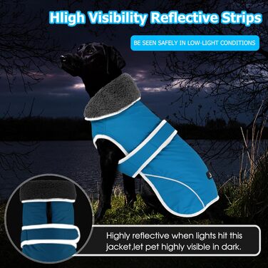 Зимовий теплий одяг для собак Dogchee: куртка з флісовим коміром, тепла підкладка, для маленьких, середніх та великих собак, XXL (обхват грудей 78-100 см, довжина спини 61 см), блакитний