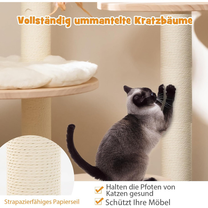 Дерев'яний кігтечка для котів COSTWAY Kaktus, 160 см, з будиночком, платформами, сизалевими стовпчиками, корзиною та іграшками