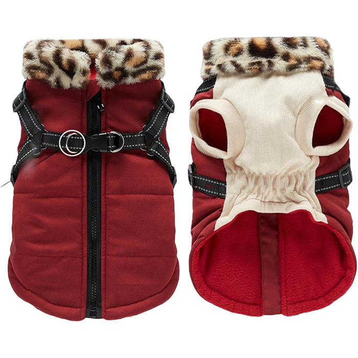 Теплий зимовий одяг для собак: відбиваючий зимовий одяг для цуценят, жилет для собак з вбудованим шлейкою, для маленьких, середніх та великих собак, бургундський колір S