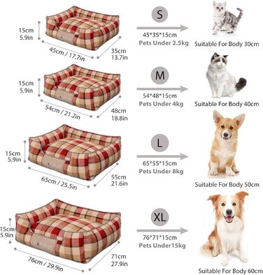 Ортопедичне ліжко для собак PETCUTE, середнього та великого розміру, знімний та миючий чохол, антиковзаюча поверхня, м'яке та комфортне, класичне, червоне