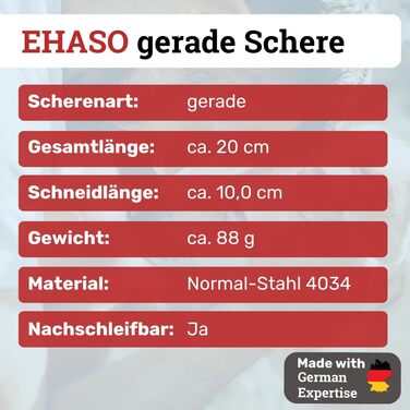 Професійна пряма ножиця для собак та котів EHASO, 20 см, матова, з порожнистим лезом - для довгої та короткої шерсті