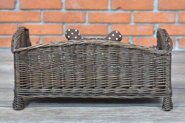 Корзина для собак та котів з плетіння лози з м'яким лежаком, коричнева (74x52x39 см)