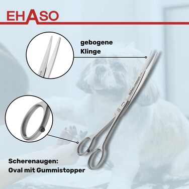 Ножиці для собак EHASO, преміум-якість, нержавіюча сталь, вигнуті, 19 см, матові
