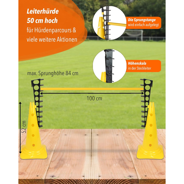 Спортивна перешкода Sportikel24 Комбінована 50 см зі стержнем 100 см – для аджиліті, стрибків та слалому, підходить для собак, коней та дітей (жовта)