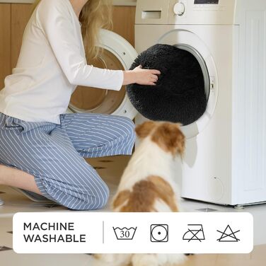 Кругле ліжко для котів та собак BEDSURE - м'яке, плюшеве, Ø 70 см, сіро-темне, 70x70x15 см