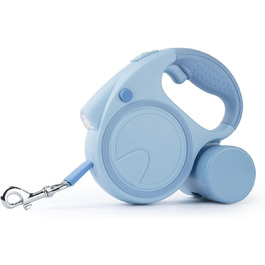 Висувна поводок для собак з LED, зручний руків'я, тримач для відходів, для собак до 25 кг, блакитний