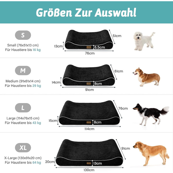 Лежанка для собак, 76x50x12 см, з високим бортиком - ортопедичний лежак для собак з корисного, водовідштовхувального та неслизького матеріалу у формі човна, підходить для собак до 16 кг, чорна, S (76x50x12 см)