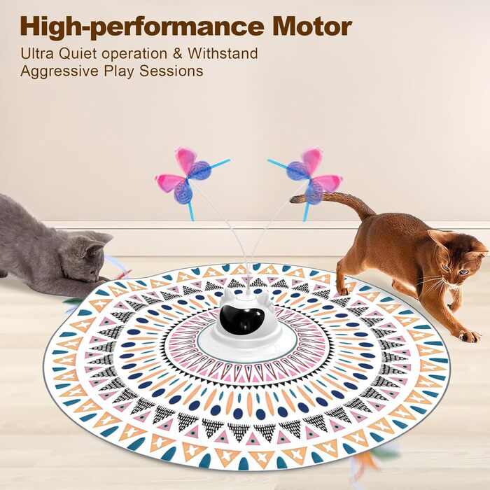 Інтерактивна іграшка для котів Spessn 2-в-1: електрична з пір'ям, інтелектуальна, 3 режими, USB-зарядка (білий котячий візерунок)