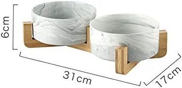 Миски для собак SP SEMPRE з кераміки з бамбуковими підставками, набір з двох мисок (13,5 см, білий мармур)