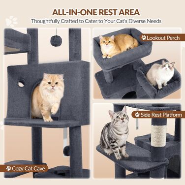 Котячий будиночок Kratzbaum 178 см, великий, стабільний з когтеточками, лежаками та платформами, сірий