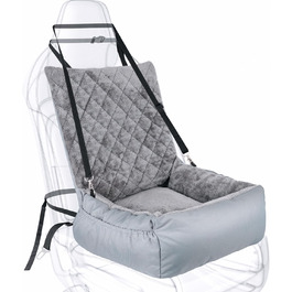 Автокрісло для собак SIVEIS – м'яке ліжко з кишенькою, для собак малого та середнього розміру, з ременем безпеки (02-Сіро-блакитний)