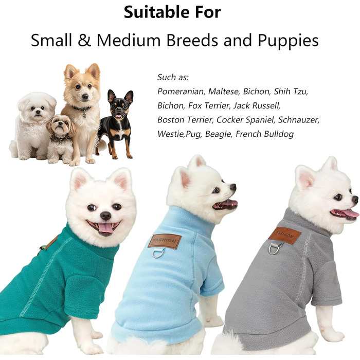 Пуловери для собак - 2/3 шт. з флісу, теплі, з високим коміром, для маленьких собак, кошенят, тепла зимова одяг для домашніх тварин (Сірий, Зелений, Синій, M)