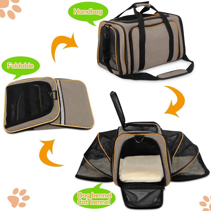 Сумка-переноска для котів і собак ALLSOPETS, складна, для подорожей, розширювана, транспортна коробка для домашніх тварин, для подорожей, туризму, кемпінгу, помаранчева