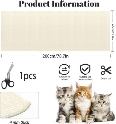 Килимок для дряпання котів, самоклеючий, 200x40 см, бежевий
