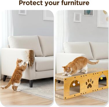 Кігтеточка Gimars для котів 100x30x30 см з м'ячем, тунелем та картонною поверхнею. Великий дім-будка XXL для котів, захист меблів.