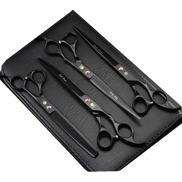 Професійна фенувальна ножиця для тварин Purple Dragon, 20.3 см (1 пряма, 1 розріджувальна, 2 вигнуті)